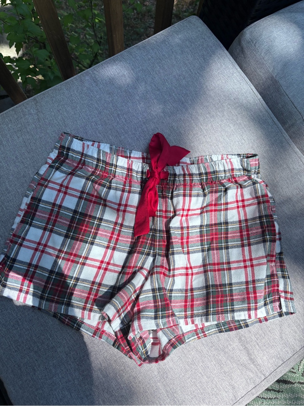Hollister Plaid Cotton Athletic Shorts with Red Drawstring
